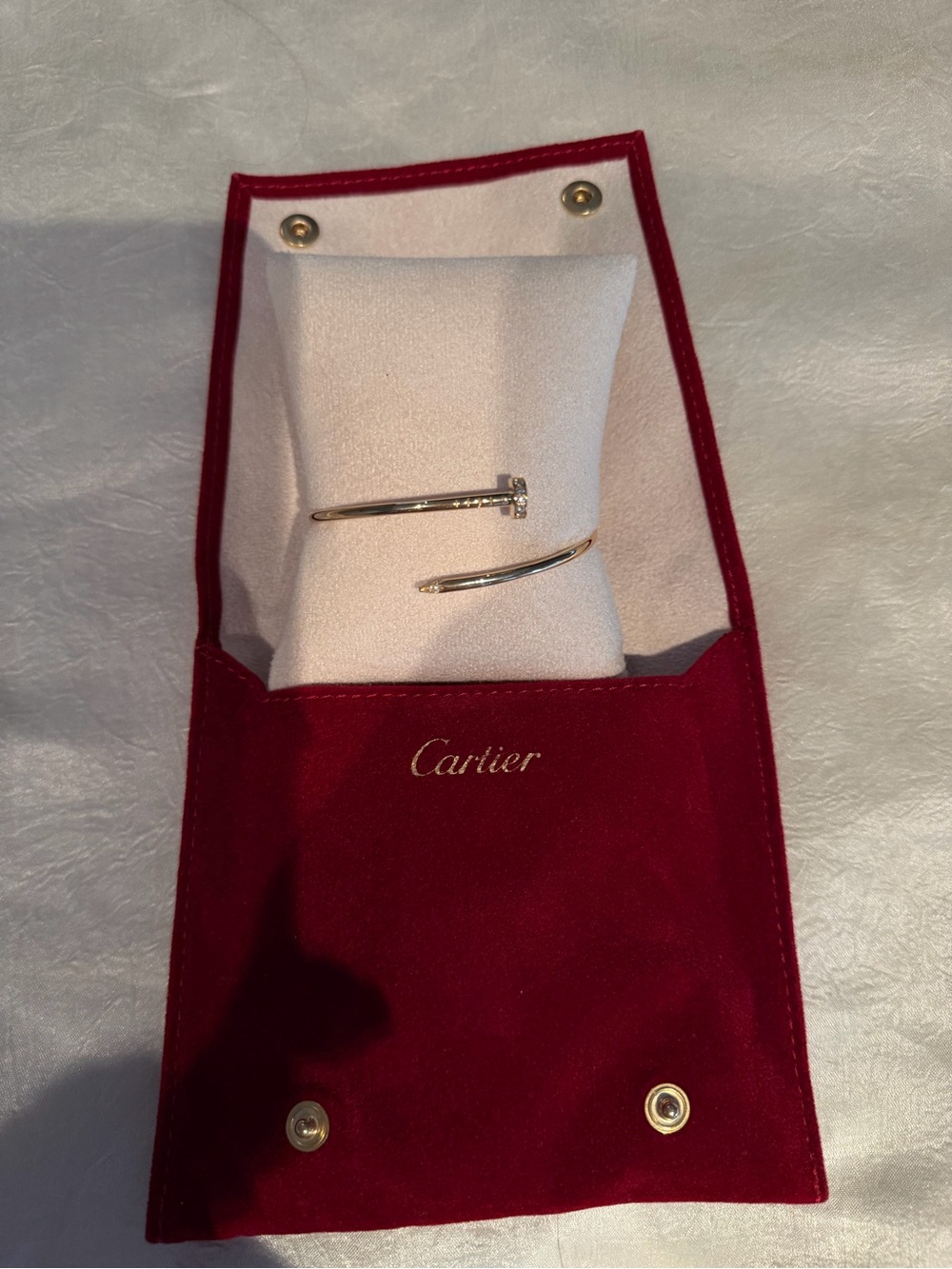 Cartier Yellow Gold Nail-Style Bracelet with Red Pouch
